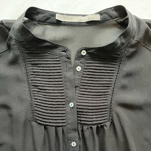 Zara Basic Mandarin Collar Long Sleeve Black Sheer Blouse (L) - Picture 1 of 8